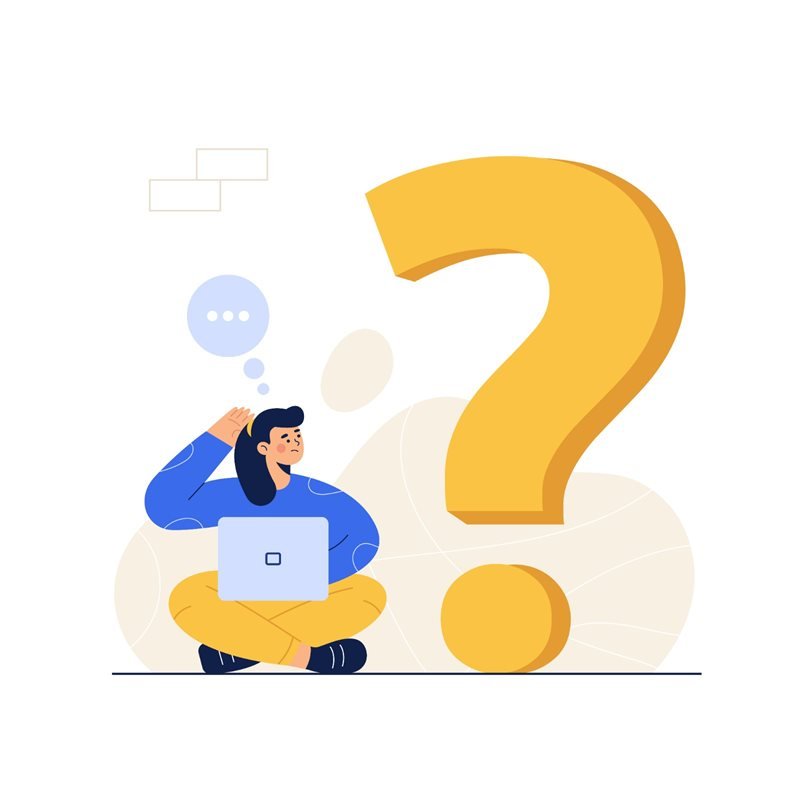 Illustration of a person with a laptop asking questions about property safety checks